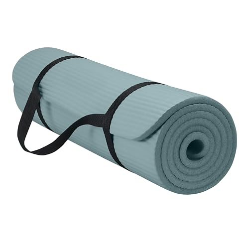Gaiam Thick Yoga Mat, Exercise & Fitness Mat with Easy-Cinch Carrying Strap | Non-Slip NBR Foam | Joint Cushioning | Yoga, Pilates, Fitness & Floor Workouts | 72"L x 24"W - color: Balsam, size: 2/5" (10MM)