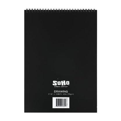 SoHo Urban Artist Softcover Drawing Pad - 9"x12" - 92 lbs/150gsm, Mixed Media, 24 Dual-Sided Sheets, Acid-Free, Wire-Bound, Micro-Perforated, Repeated Erasing & Reworking - size: 9"x12"