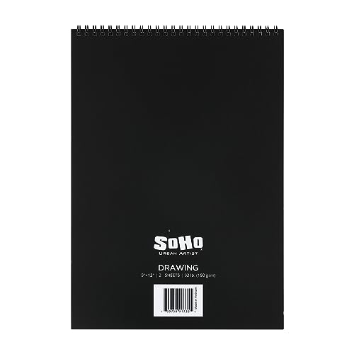 SoHo Urban Artist Softcover Drawing Pad - 9"x12", 12 Pack w/288 Sheets Total - 92 lbs/150gsm, Mixed Media, Dual-Sided, Acid-Free, Wire-Bound, Micro-Perforated, Repeated Erasing & Reworking - size: 9"x12"