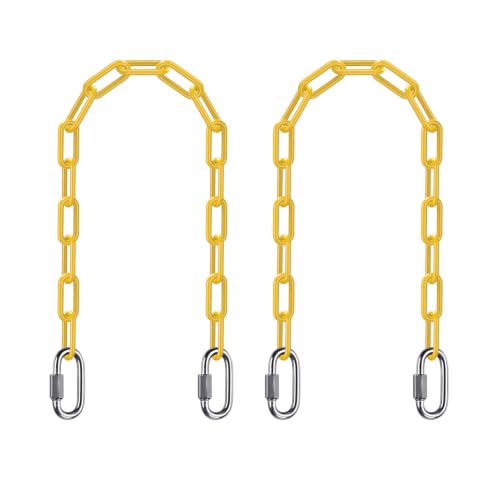 SELEWARE 2Pcs 20" Hanging Swing Chain Yellow Plastic Coated Hanging Chains | 1000LB Capacity Porch Swing Chain with 4 Carabiners, Hammock Hardware Kit for Hanging Chair, Punching Bag, Indoor Outdoor Gym - color: Yellow, size: 20" (2 Pcs)