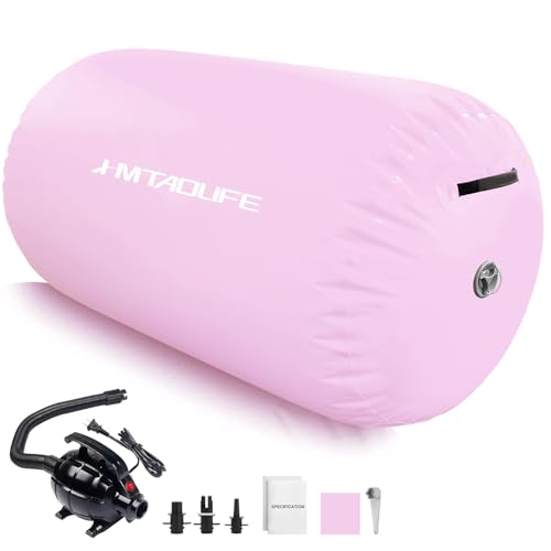 Gymnastics Air Roller Air Barrel, Inflatable Tumble Roller Mat, Air Roller Gymnastics Barrel Kids Back Somersault Backbend Trainer for Yoga Training Cheerleading Home Use - color: Pink, size: 32inch*24inch-have pump