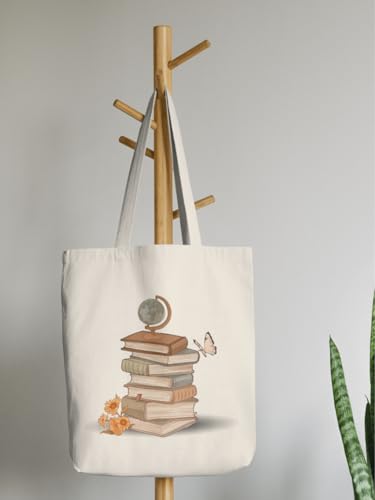 Aesthetic Canvas Tote Bag for Women with Inner Pocket - color: Book Reader