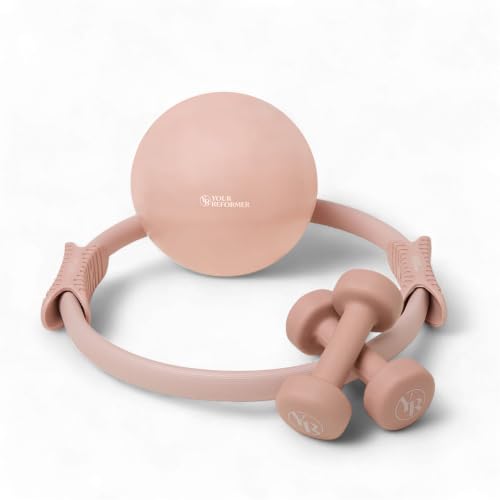 Pilates Prop Kit, Ring, Ball & 2.2 lb Dumbbell Set - color: Blush