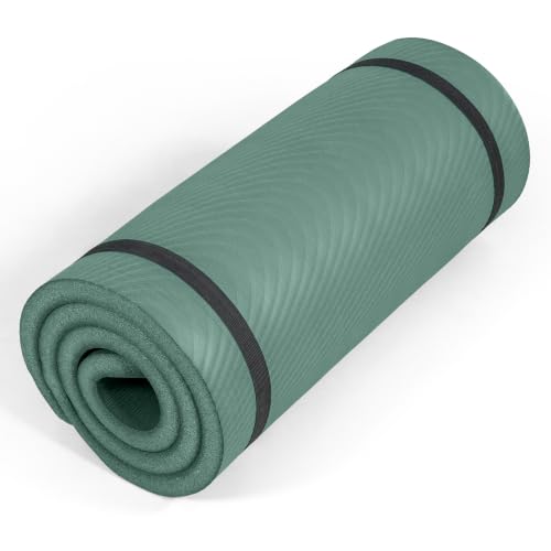 Tone Fitness 1-Inch Thick Yoga Mat | High-Density, Non-slip Exercise Mat with Carrying Strap for Yoga, Pilates, & Home Gym Workouts | Multiple Options - color: Teal, style: Wave