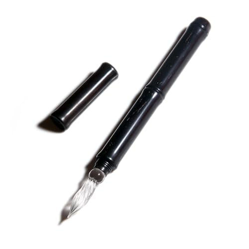 SeventyTwo Handmade Glass Dip Pen with Wood Handle, Fine Point Writing Instrument with Display Case (Black) - color: Black