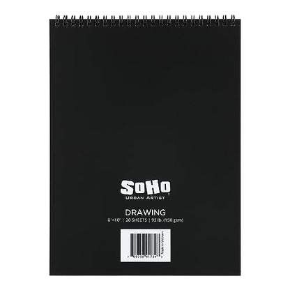 SoHo Urban Artist Softcover Drawing Pad - 8"x10" - 92 lbs/150gsm, Mixed Media, 24 Dual-Sided Sheets, Acid-Free, Wire-Bound, Micro-Perforated, Repeated Erasing & Reworking - size: 8"x10"