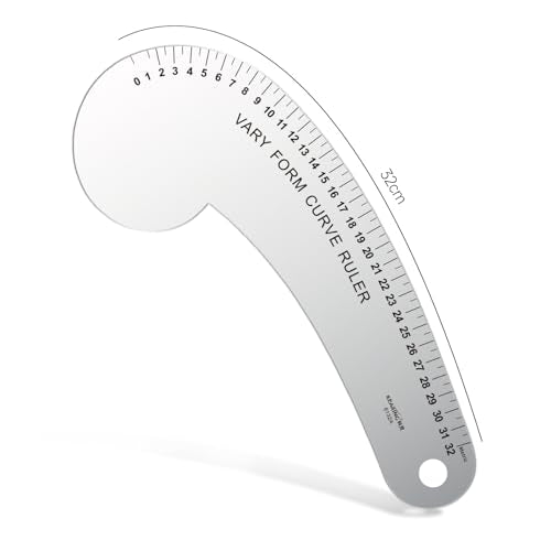 32CM French Curve for Pattern Making, Vary Form Curve Ruler | Aviation Aluminum Dual-sided Scales Hip Curve Ruler for Measuring Sewing, Fashion Design,Quilting - style: 6132A(32CM)