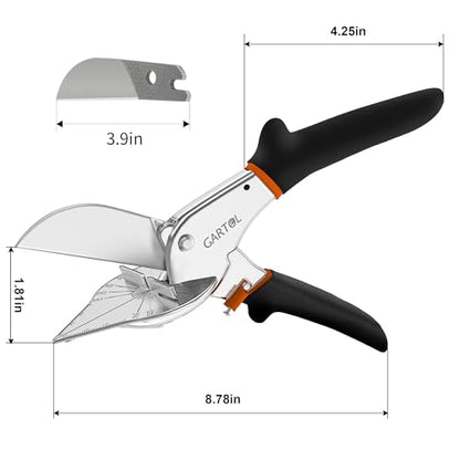 Miter Shears, 45-135 Degree Adjustable Angle Scissors, Quarter Round Cutter Tool with Spare SK5 Blades, Trunking Shears for Cutting PVC, Trim and Softwood Moulding (Not for Hardwood) - size: HD-3101 EU - Shears With Replacement Blades