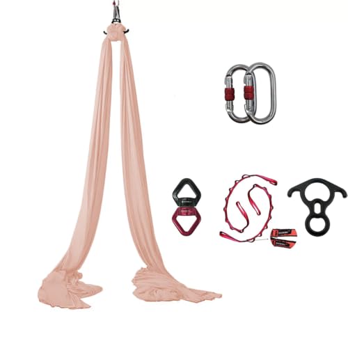 Durable Aerial Silks Starter Kit with 11-Yard Yoga Hammock & Hardware | Aerial Swing for Acrobatic Flying Yoga & All Levels, Aerial Rigging Point up to 14ft, Durable, Safe - color: Skin-colored