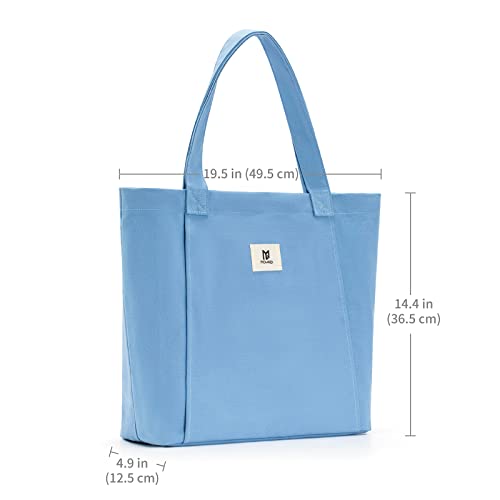 Moyaqi Canvas Tote Bag with Yoga Mat Carrier Pocket Carryall Shoulder Bag for Office, Workout, Pilates, Travel, Beach and Gym - color: Blue