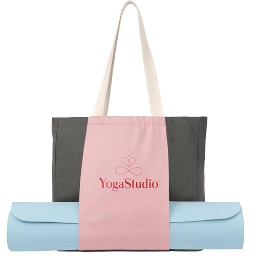 Large Canvas Yoga Tote Bag with Yoga Mats Bags Carrier Eco Friendly Cotton Shoulder Bag for Pilates, Gym, Beach, Groceries & Travel YG10