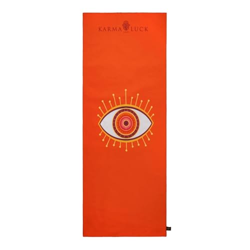KARMA AND LUCK Guardian Energy Yoga Towel, Evil Eye Design for Protection & Focus, Non-Slip Terry Suede Hot Yoga Mat Towel with Silicone Grip, Ultra Absorbent, 26” x 72” - color: Guardian