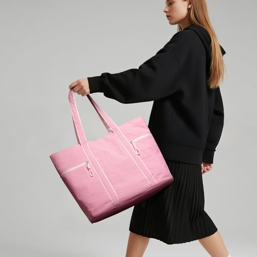Large Tote Bag for Women Nylon Shoulder Bags for Women Lightable Shoulder Purses Gym Tote for Travel Yoga Work Dance - color: A1-pink