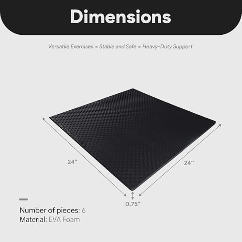BalanceFrom 6 Piece Foam Floor Mat Puzzle Tiles, 3/4” Thick, 24 Sq Ft | 7.5-10 Ft Adjustable Height - Indoor and Outdoor Hoops Game Equipment for Backyard, Driveway, and Garage - color: Black, style: 3/4" Thick, 24 Square Feet