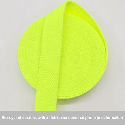 Heavy‑Duty Cotton Webbing Strap 1''x6yds Neon Yellow for Bags | 2mm thick webbing for dog collars, backpack, bag handles, apron straps, slings, sewing repairs & DIY craft projects. - color: Neon Yellow