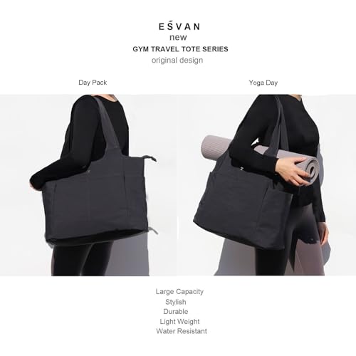 ESVAN Yoga Tote Bag Mat bag Women Shoulder Bags Carryall Tote for Travel Office Workout Gym Nurse Beach - color: Black