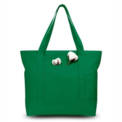 TOPDesign 1-Pack Canvas Tote Bag with an External Pocket, Reusable Grocery Shopping Bag, Top Zipper Closure, Daily Essentials (Green) - color: Green