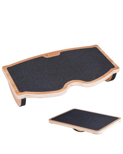 StrongTek Wooden Wobble Balance Board and Rocking Foot Rest Set, 360 directional wobble board with cross base plus 18 in rocking wood foot rest for balance training, fitness, and desk use