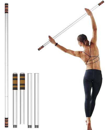 Queension 5ft Yoga Stick Adjustable Stretching Bar for Mobility & Balance | Heavy-Duty Steel Multi-Functional Fitness Pole with 4 Steel Rods & Comfort Foam Grips - color: White
