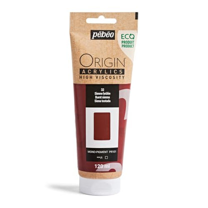 PEBEO Origin Acrylics 120ml Matte Acrylic Paint, Burnt Sienna | Warm red-brown earth for portraits and rich shadows - matte high-viscosity acrylic that keeps every knife mark. - color: Burnt Sienna