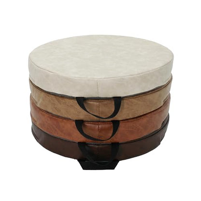 Factory Direct Partners Rustic Kid 15 inch Round Floor Cushions with Handles, Distressed Faux Leather, Flexible Seating for Home, Playroom, Montessori, Daycare, Classroom (4-Piece), 12223-DA - style: Round