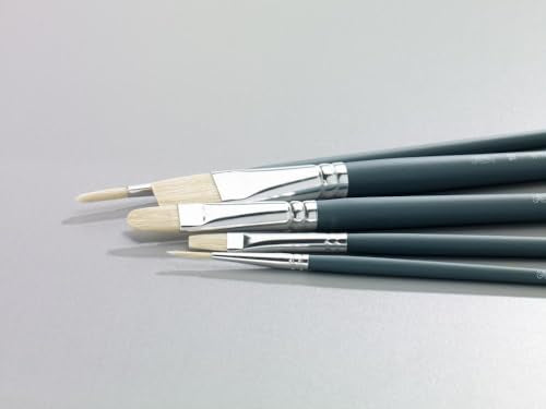 Winsor & Newton Foundation Oil Hog Brush Set, Short Handle, 6 Pack | Natural Hog Bristles Ideal for Use with Oil Paint, Introductory Selection of Brushes for Students, Hobbyists, Beginners - size: Round 3 & 6, Filbert 3 & 6, Flat 10 & 14 (Short)