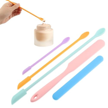 Silicone Spatula Set 5 Pcs,Double Head Beauty Spatula for Beauty and Food Reusable Silicone Stir Sticks for Makeup Jars Lotion Bottles and Kitchen Containers(5 PCS)