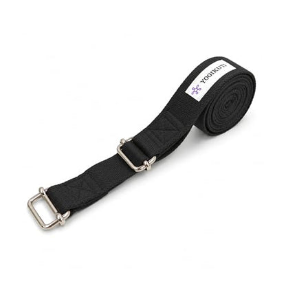 Yogikuti Double Buckle Yoga Strap - Adjustable Stretching Strap for Enhanced Flexibility in Yoga, Pilates, and Physical Therapy, Available in Various Colors and Lengths for All Fitness Levels - color: Black
