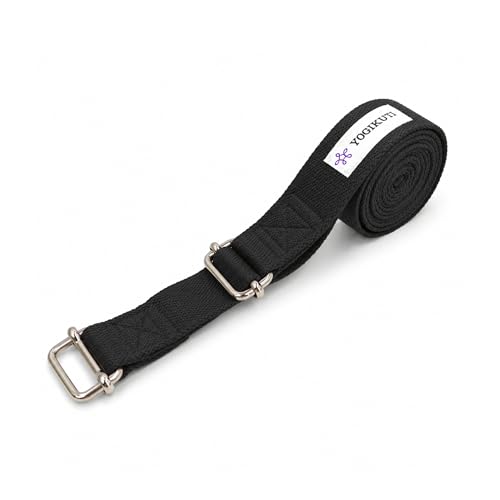 Yogikuti Double Buckle Yoga Strap - Adjustable Stretching Strap for Enhanced Flexibility in Yoga, Pilates, and Physical Therapy, Available in Various Colors and Lengths for All Fitness Levels - color: Black