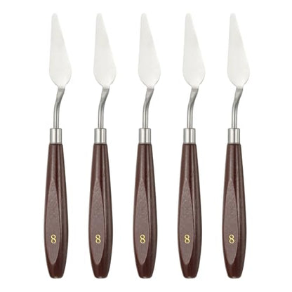 HARFINGTON 5pcs Palette Knife Painting Tool 2.09 x 0.75 Stainless Steel Art Spatula Pallet Knives Scrapers Tools with Beech Wood Handle for Acrylic Oil Canvas Mixing Spreading, Red/Silver - size: 2.09" x 0.75"