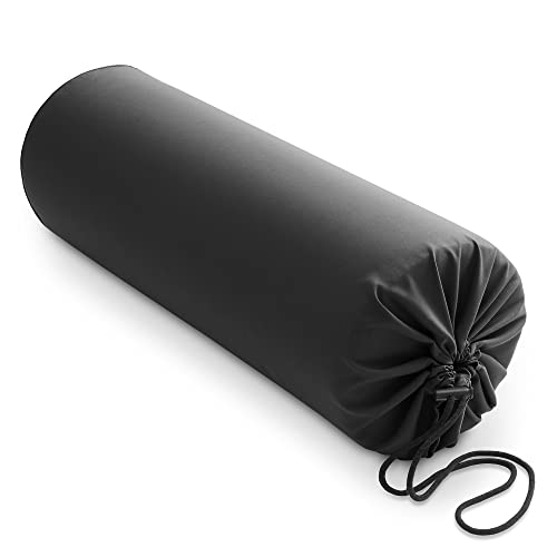 Saloniture Microfiber Cylinder Pillow Case Cover for Massage Table Bolsters - 30 x 9 Inch with Drawstring Closure, Black - color: Black