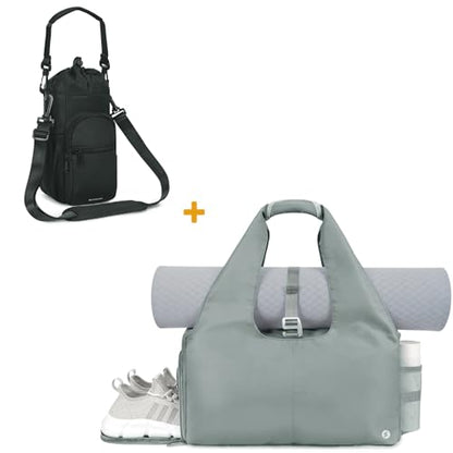 sportsnew Grey Yoga Gym Bags for Women with Shoes Compartment and Wet Dry Storage Pockets with 32oz 40oz Water Bottle Carrier Bag Insulated Water Bottle Pouch Holder with Adjustable Shoulder Strap Bla
