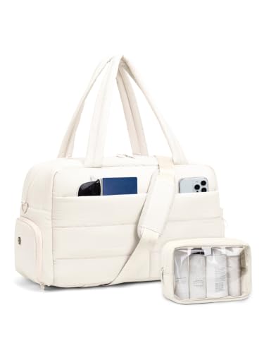 Gitus Travel Duffle Bag for Women Puffer Weekender Bags Carry on Gym Bag - color: Ivory