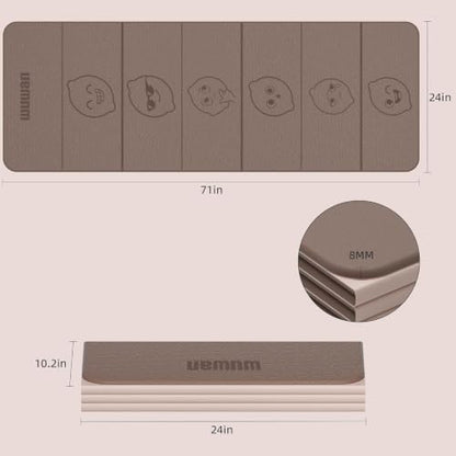 TPE Yoga Mat Foldable 8mm Thick Light Non-Slip for Home/Gym/Travel - color: Brown&Beige