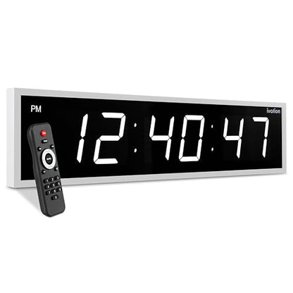Ivation Oversized Digital Wall Clock with Large LED Display & Timer, 36" | Multi-function with Timer, Stopwatch, Alarms, Temp & Date, Aluminum frame, 6 Brightness levels, Time memory, Remote | White - color: White, size: 36" Inch