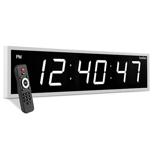 Ivation Oversized Digital Wall Clock with Large LED Display & Timer, 36" | Multi-function with Timer, Stopwatch, Alarms, Temp & Date, Aluminum frame, 6 Brightness levels, Time memory, Remote | White - color: White, size: 36" Inch