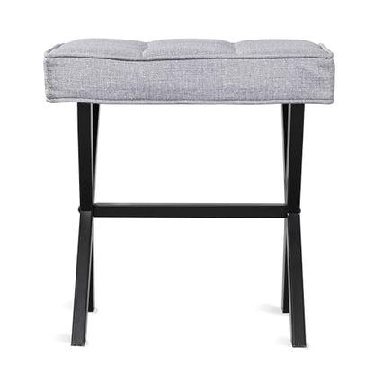 LUE BONA Vanity Stool - Square Linen Makeup Seat With Metal X Legs, Small Ottoman Chair for Makeup Room, Living Room, Bathroom - Modern Padded Foot Rest, Dark Gray - color: Dark Gray