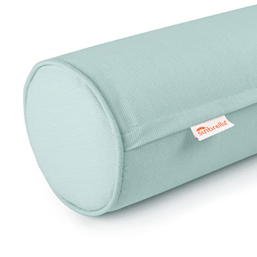 Austin Horn Classics Sunbrella Neck Bolster Pillows Set of 2, Filled Outdoor Cylinder Throw Pillows, Fade & Water Resistant Sunbrella Fabric Accent Pillows for Patio Furniture, Mist, 16" x 19" - color: Mist, size: Medium