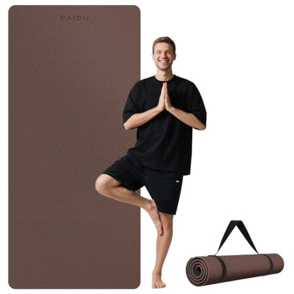 PAIDU Extra Long Wide Yoga Mat, （10mm） Thick Non-Slip Exercise Mat 76"x33" | large mat, ideal for yoga, Pilates & home gym, with non-slip grip & cushioning for all exercises. - color: Dark brown + Black