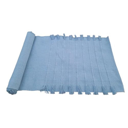 Indian Handmade100 % Organic Anti Skid Multi Colour Cotton Yoga Mat - Eco-Friendly Hand-Woven Rug - Non-Slip & Thick (24”x72”x5mm) for Hot yoga & Everyday Fitness at Home - Comfortable & Foldable Extra-Long Mat - color: Light Blue