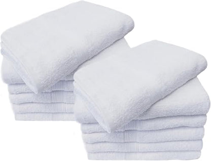 Towels N More 12팩 38.1 x 63.5cm(15 x 25인치) 핸드 타월 - 화이트 소프트 100% 면 링 스펀 루프 - 흡수력이 뛰어나고 빠르게 건조되는 미디엄 타월 리넨 필수품 - 욕실, 스파, 여행 및 체육관에서 사용하기에 이상적