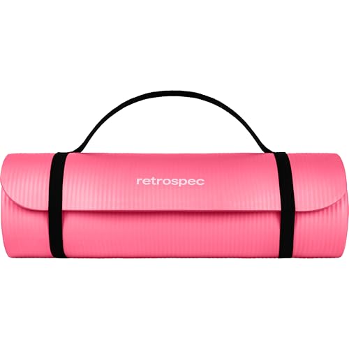 Retrospec Solana Yoga Mat Thick 1/2in Non-Slip Workout Mat with Nylon Strap - 72x24in Exercise Mat for Pilates, Stretching & Fitness - BPA Free, Easy Clean - color: Pink Dahlia