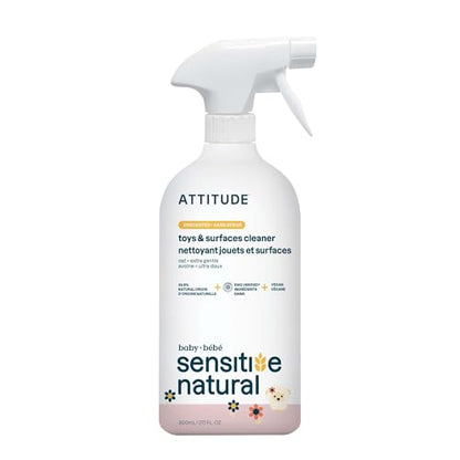 ATTITUDE Baby & Kids Toy Cleaner Spray for Sensitive Skin, EWG Verified, Multi-Surface Cleaner for Toys, High Chairs & Play Areas, Naturally Derived, Vegan, Unscented, 27.1 Fl Oz - size: 27.1 Fl Oz (Pack of 1)