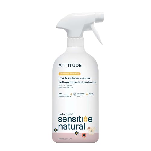 ATTITUDE Baby & Kids Toy Cleaner Spray for Sensitive Skin, EWG Verified, Multi-Surface Cleaner for Toys, High Chairs & Play Areas, Naturally Derived, Vegan, Unscented, 27.1 Fl Oz - size: 27.1 Fl Oz (Pack of 1)