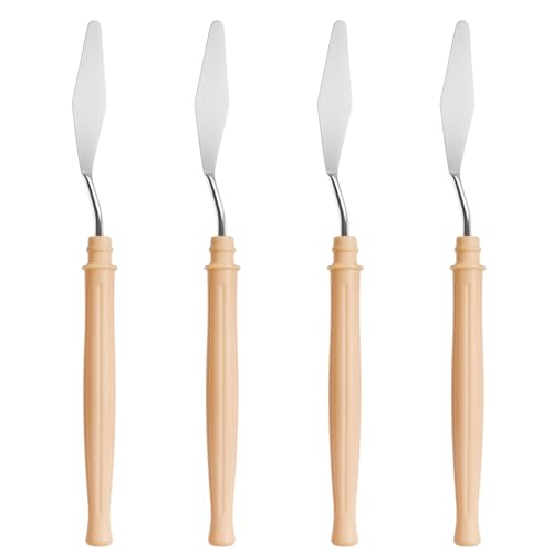 4 Pcs Palette Knife, #2 Pointed Head Spatula, Plastic Handle | Stainless Steel Painting Knife, Oil Paint Metal Knives, Pallet Painting Knives for Oil, Acrylic and Canvas Drawing