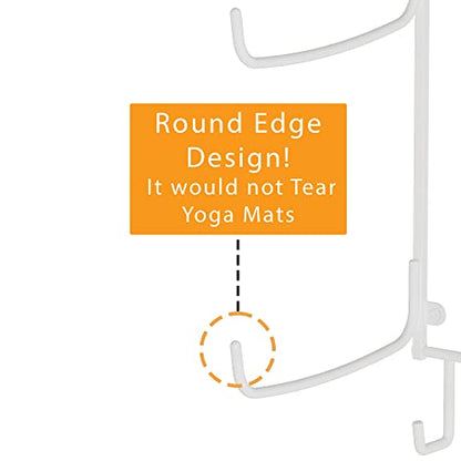 Wallniture Guru Yoga Mat Holder Wall Mount with 3 Hooks for Hanging Yoga Strap, Resistance Bands, 5-Sectional Metal - color: White, size: 31.5'' H | 5 Sectional