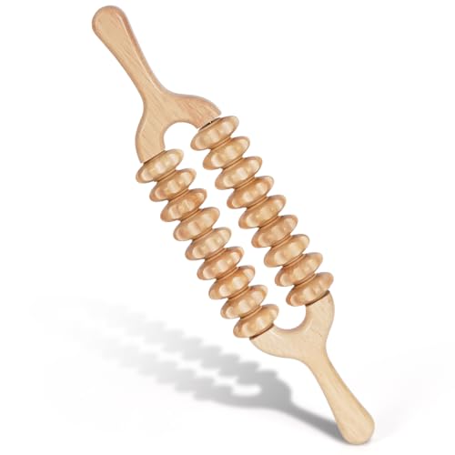 Liitrton Manual Wooden Massage Roller Stick for Muscle Relief, 18-Wheel | Smooth Body Roller, Wood Therapy Massage Tools for Trigger Point Relief, Legs Sore Muscle Recovery - size: 18-Wheel