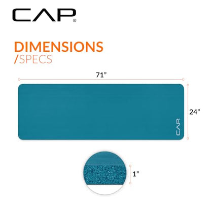 CAP Barbell 1-Inch High Density Exercise Yoga Mat with Strap | Multiple Colors - color: Teal