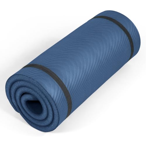 Tone Fitness 1-Inch Thick Yoga Mat | High-Density, Non-slip Exercise Mat with Carrying Strap for Yoga, Pilates, & Home Gym Workouts | Multiple Options - color: Blue, style: Wave