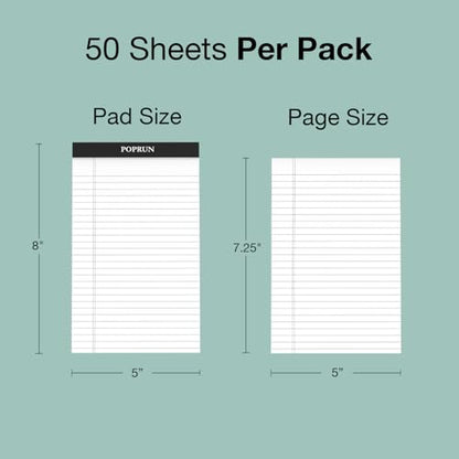 POPRUN Small Legal Pads, 5" x 8", 3 Pack, 50ct, 100 GSM, 1/4" Narrow Ruled | Mini Notepads, White Thick Paper with Cardback, Writing Pad, Easy Carry, Work, Home, School Supply - size: Narrow Ruled